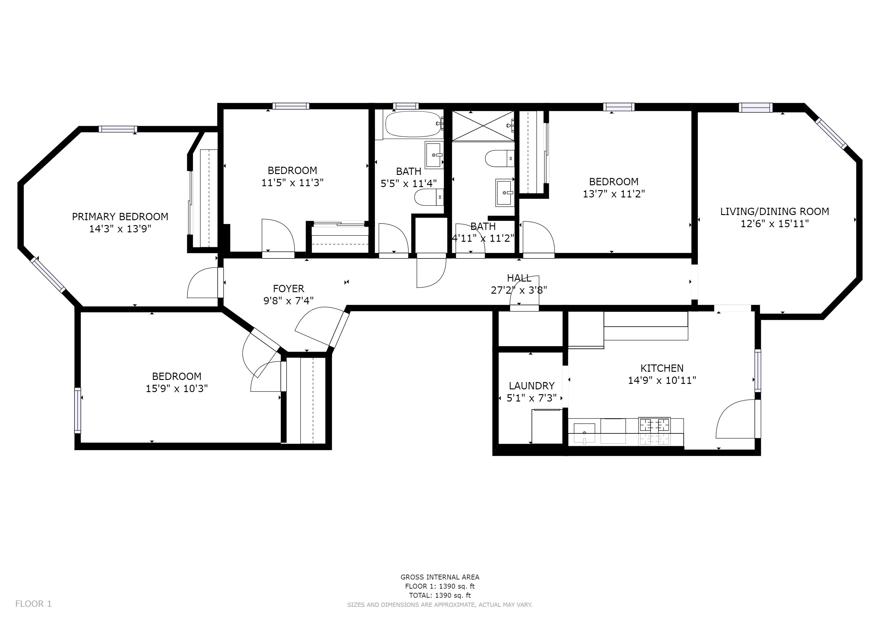Floor plan for 4 beds, 1 bath, 1545 sqft